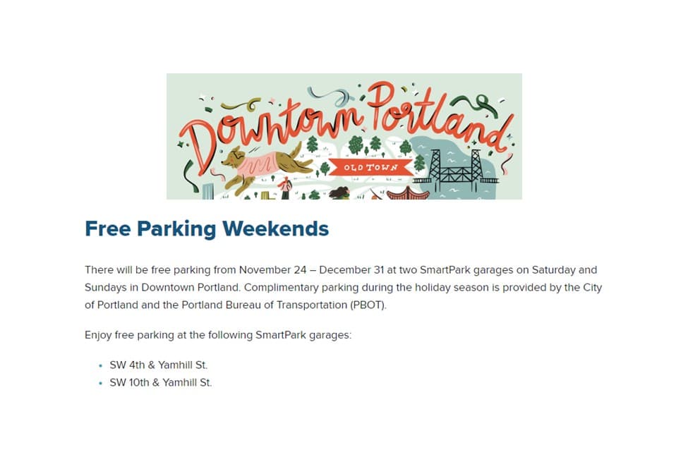 Free Weekend Parking at two SmartPark Garages
