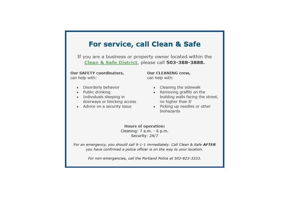 Services provided by Clean & Safe